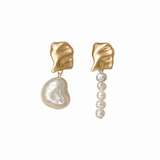 Clara | Asymmetric Hammered Metal Pearl Earrings