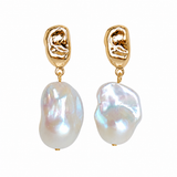 Nora | Textured Gold Baroque Pearl Drop Earrings