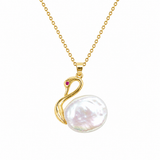 Swan | Silver Swan Pendant Necklace with Large Freshwater Baroque Pearl