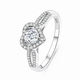 Sweet Heart Shape Ring | Rhodium Plated Finish Featuring Moissanite Heart Ring