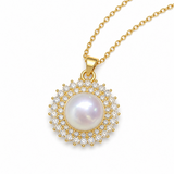 Daisy | Sunburst Halo Freshwater Pearl Pendant Necklace